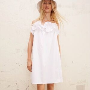 H&M Spaghetti Strap Mini Dress with Ruffle in White | Size M